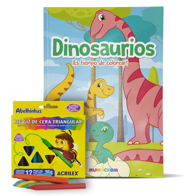 LIBRO DE PINTAR DINOSAURIOS + 12 LAPICES DE COLORES CERA - 1