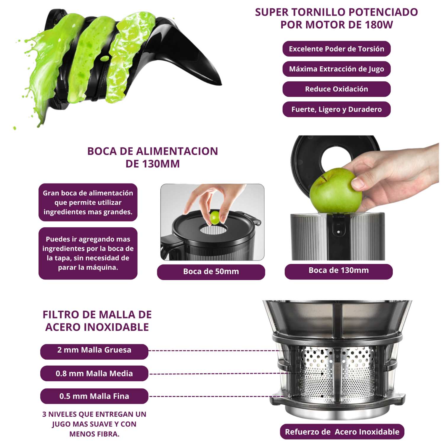 EXTRACTOR DE JUGO PRENSADO EN FRÍO / SLOW JUICER KALTER SJ-026 - 8