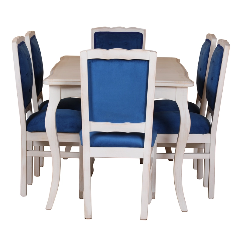COMEDOR 6 SILLAS NORMANDO 90X160 RESPALDO TAPIZ AZUL - 3