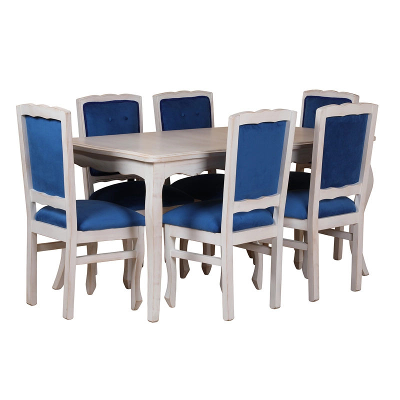 COMEDOR 6 SILLAS NORMANDO 90X160 RESPALDO TAPIZ AZUL - 4