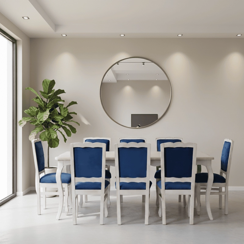 COMEDOR 8 SILLAS NORMANDO 100X200 RESPALDO TAPIZ AZUL - 1