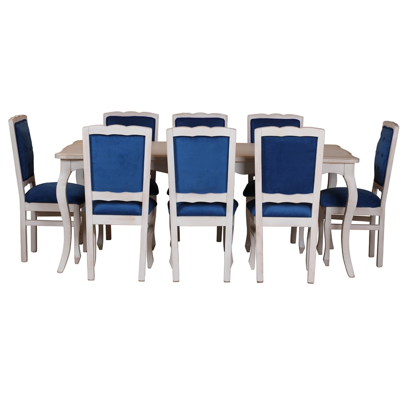 COMEDOR 8 SILLAS NORMANDO 100X200 RESPALDO TAPIZ AZUL - 2