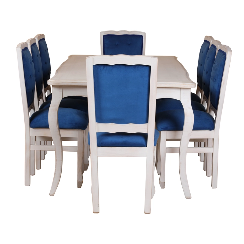 COMEDOR 8 SILLAS NORMANDO 100X200 RESPALDO TAPIZ AZUL - 5