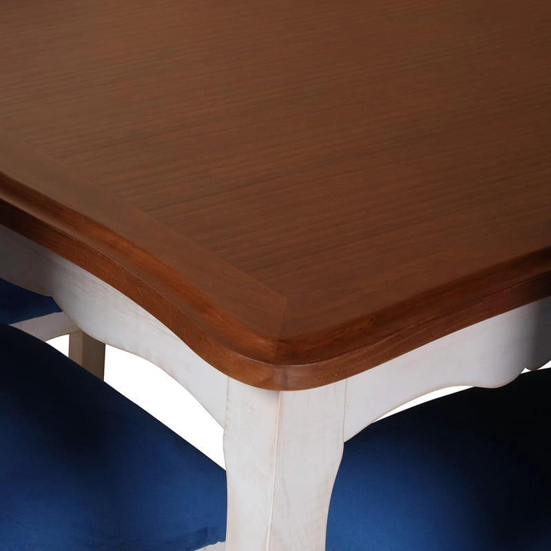 COMEDOR 8 SILLAS NORMANDO 100X200  CUBIERTA MIEL RESPALDO TAPIZ AZUL - 4