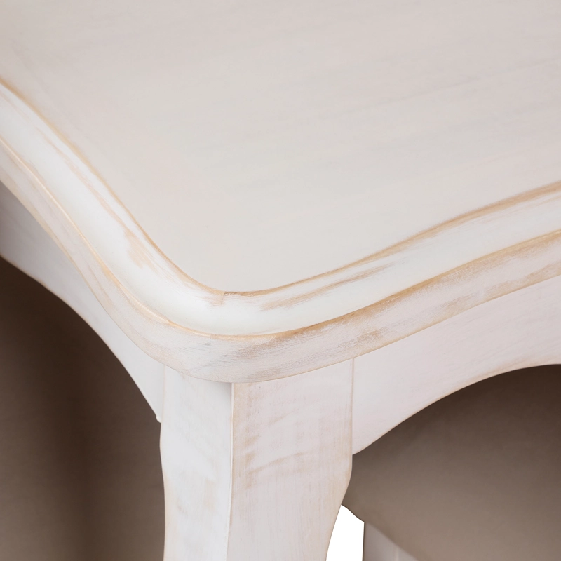 COMEDOR 8 SILLAS NORMANDO 100X200 BLANCO ENVEJECIDO RESPALDO TAPIZ BEIGE - 4