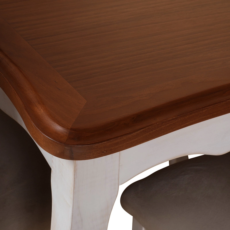 COMEDOR 8 SILLAS NORMANDO 100X200 BLANCO ENVEJECIDO CUBIERTA MIEL RESPALDO TAPIZADO BEIGE - 4