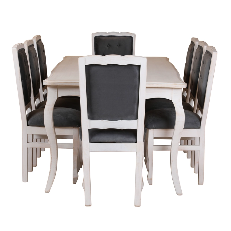 COMEDOR 8 SILLAS NORMANDO 100X200 VINTAGE RESPALDO TAPIZ GRIS - 2