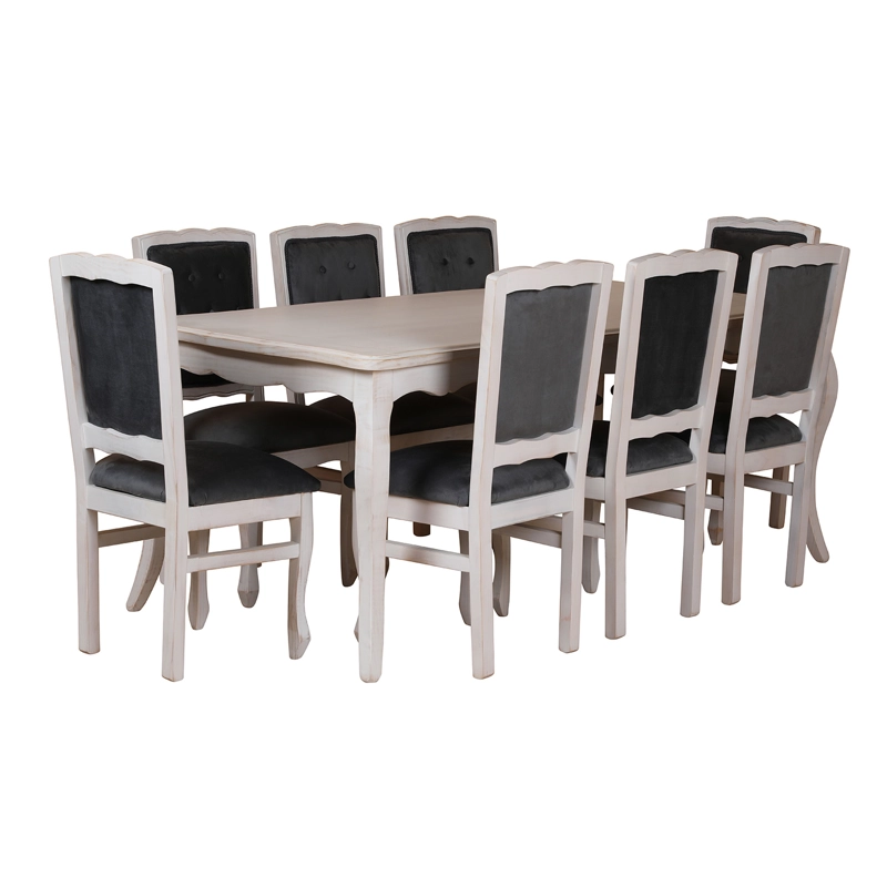 COMEDOR 8 SILLAS NORMANDO 100X200 VINTAGE RESPALDO TAPIZ GRIS - 3