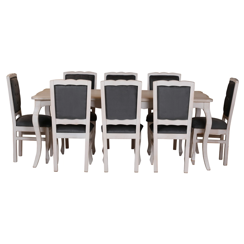 COMEDOR 8 SILLAS NORMANDO 100X200 VINTAGE RESPALDO TAPIZ GRIS - 5