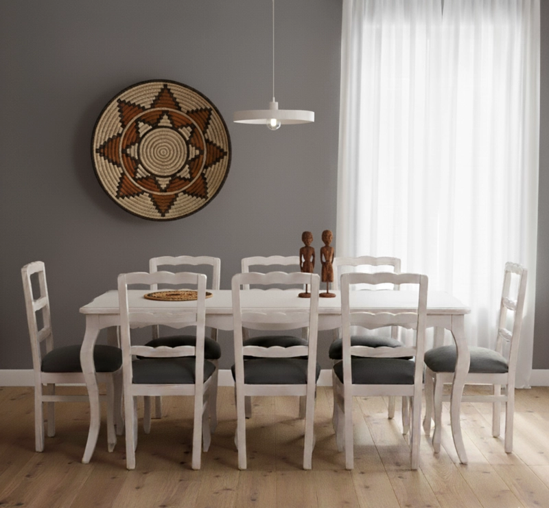 COMEDOR 8 SILLAS NORMANDO 100X200 VINTAGE TAPIZ GRIS - 1