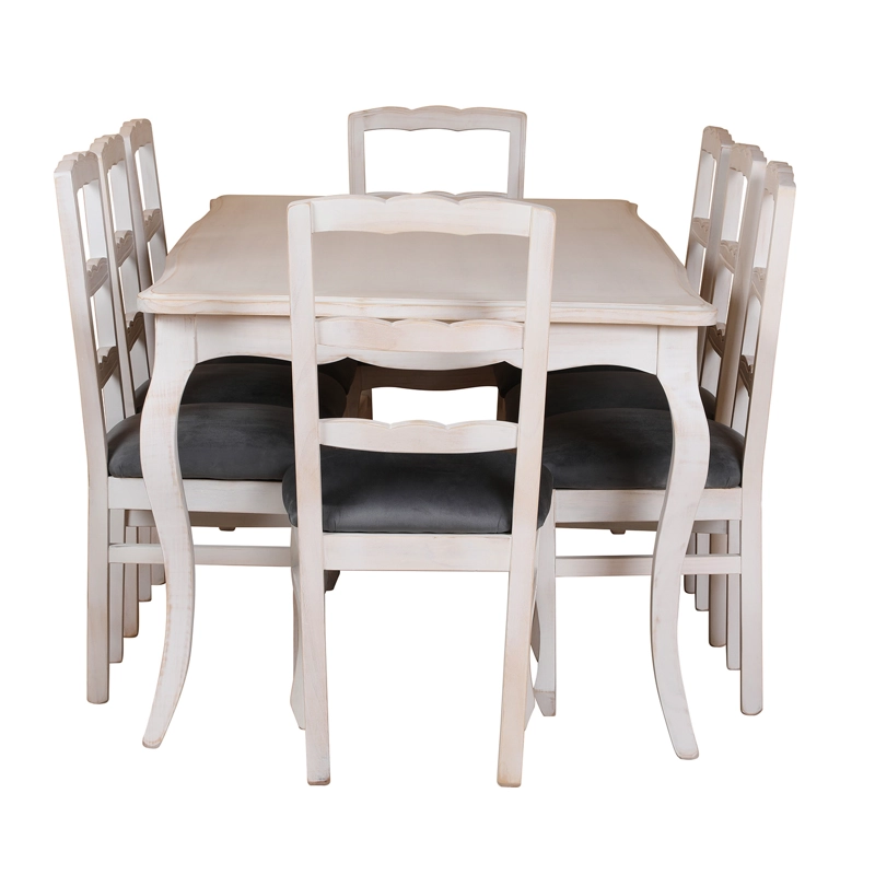 COMEDOR 8 SILLAS NORMANDO 100X200 VINTAGE TAPIZ GRIS - 4