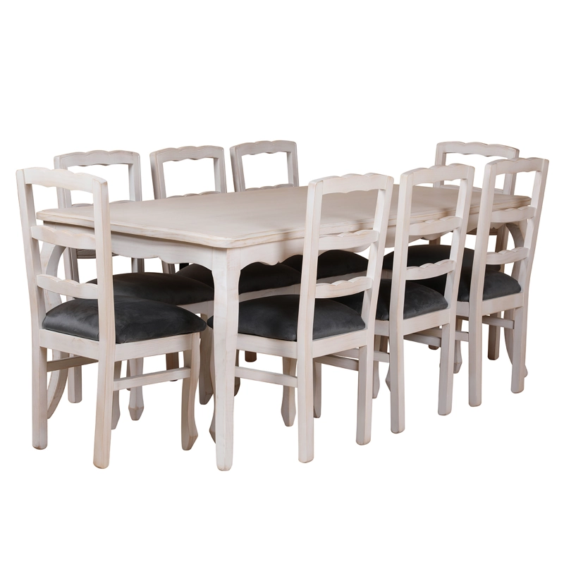 COMEDOR 8 SILLAS NORMANDO 100X200 VINTAGE TAPIZ GRIS - 5
