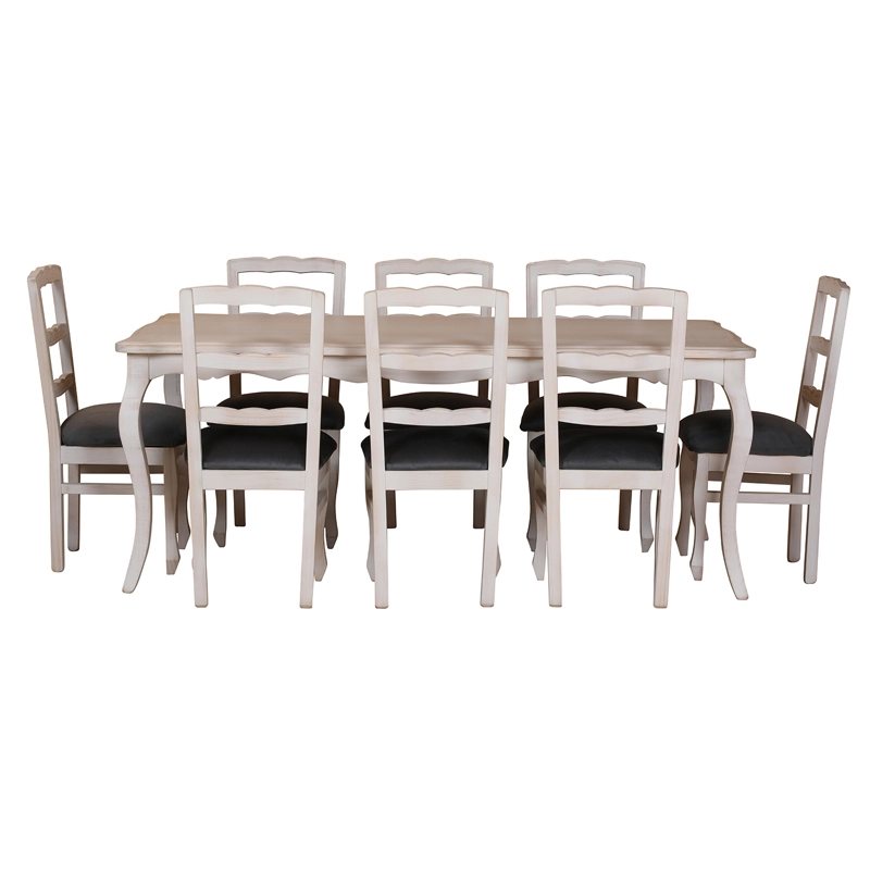 COMEDOR 8 SILLAS NORMANDO 100X200 VINTAGE TAPIZ GRIS - 6