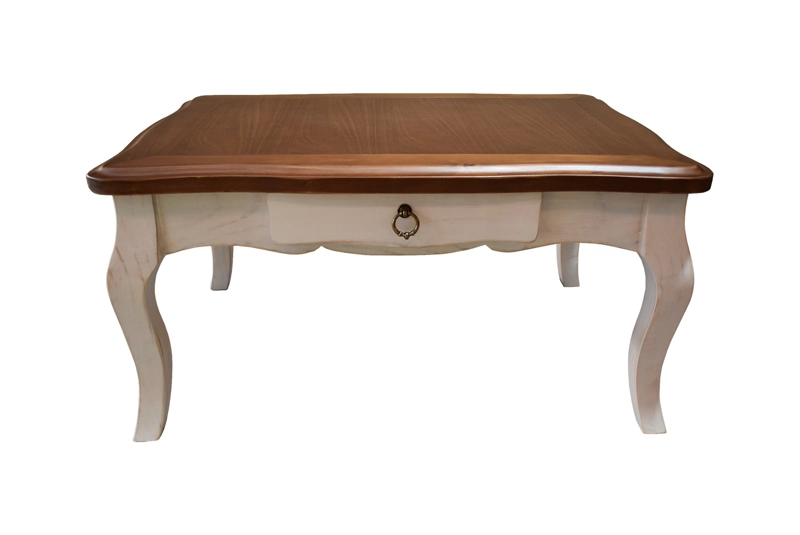 MESA CENTRO MUEBLES NATIVA NORMANDO BLANCO ENVEJECIDO CUBIERTA MIEL - 2