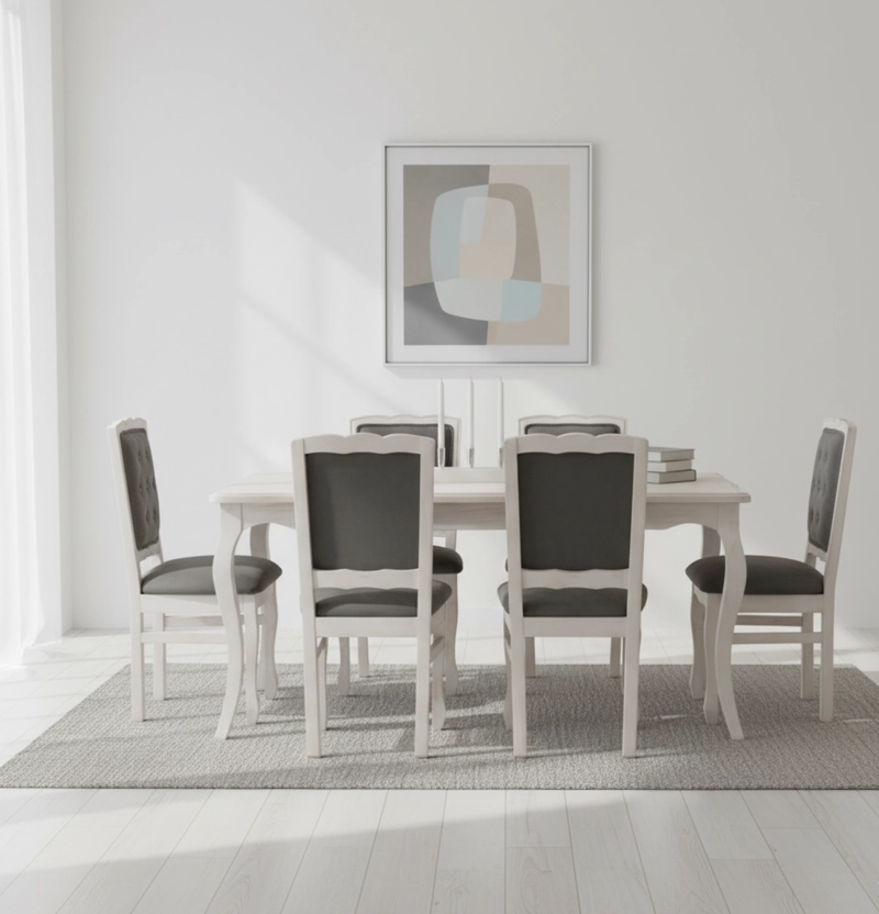 COMEDOR 6 SILLAS NORMANDO 90X160 RESPALDO TAPIZ GRIS - 1