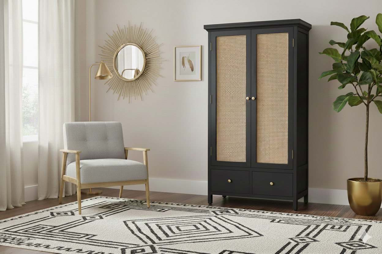VITRINA MUEBLES NATIVA LINDEROS BLACK JUNCO TIRADOR DORADO - 1