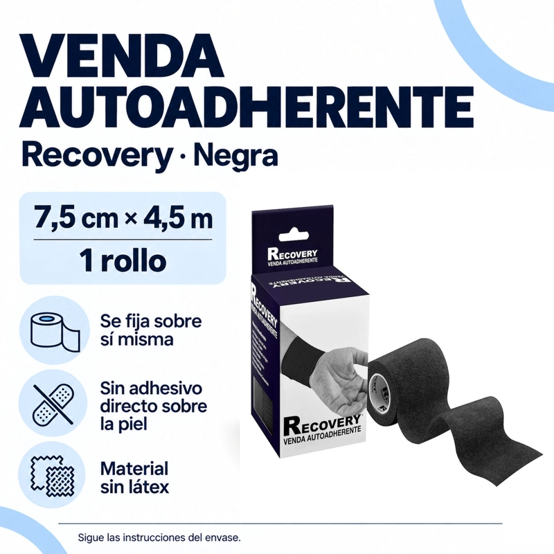 VENDA AUTOADHERENTE RECOVERY NEGRA 7,5 CM X 4,5 M - 3