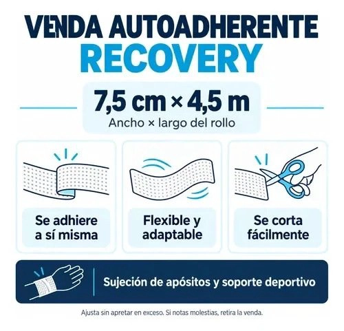 VENDA AUTOADHERENTE RECOVERY NEGRA 7,5 CM X 4,5 M - 6