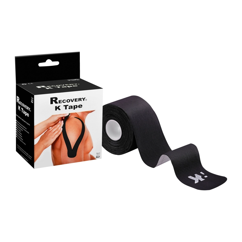 TAPE KINESIOLOGICO RECOVERY NEGRO 5 CM X 5 M, 20 TIRAS PRECORTADAS - 1