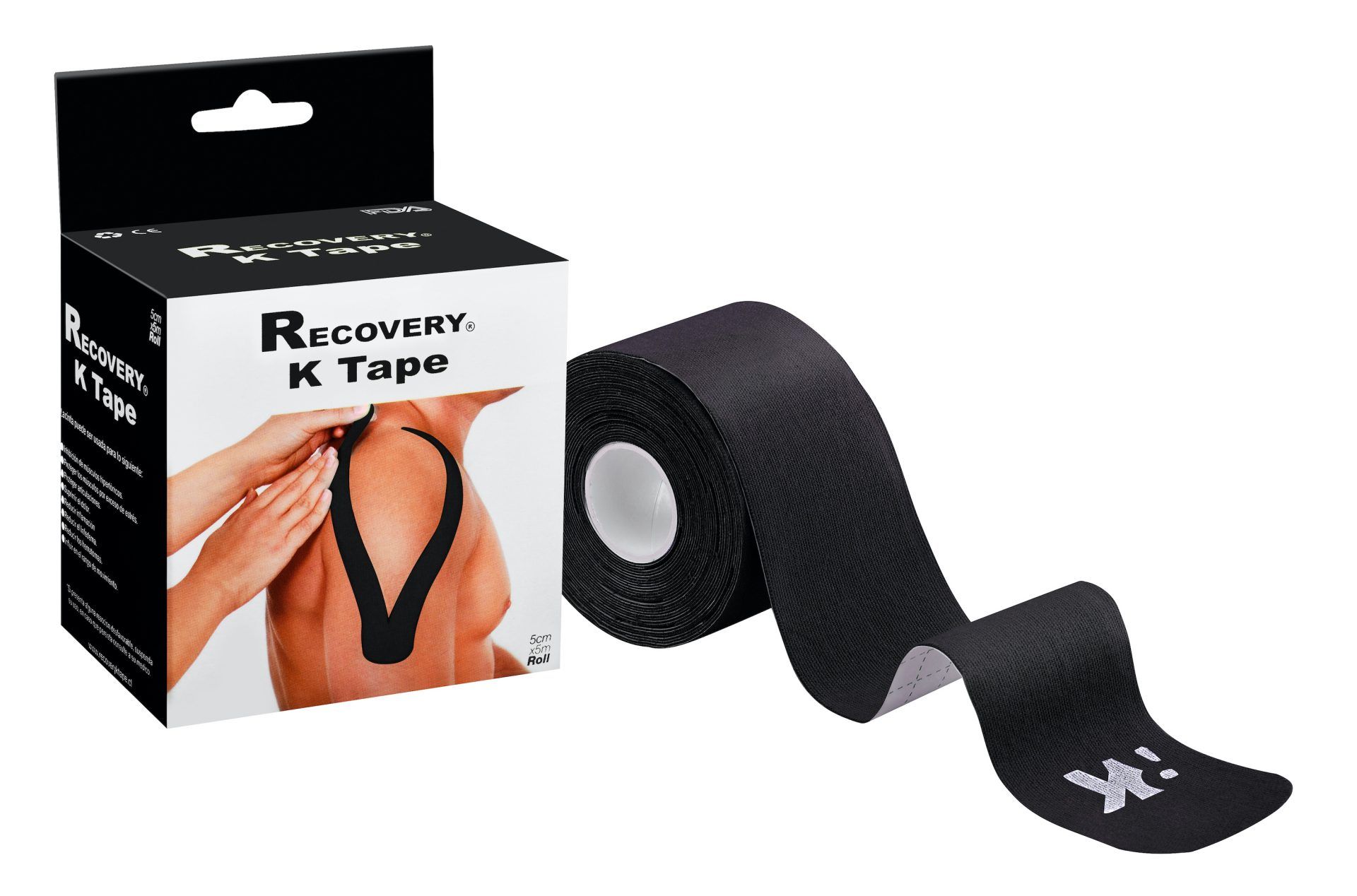 CINTAS TAPE KINESIOLOGICA NEGRO PRECORTADA 5CM X 5MT RECOVERY - 1