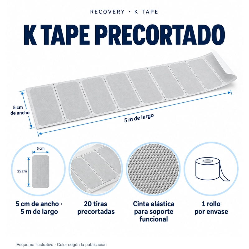 TAPE KINESIOLOGICO RECOVERY VERDE 5 CM X 5 M, 20 TIRAS PRECORTADAS - 2