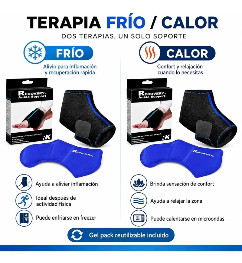 SOPORTE DE TOBILLO RECOVERY CON GEL PACK FRIO/CALOR - 4