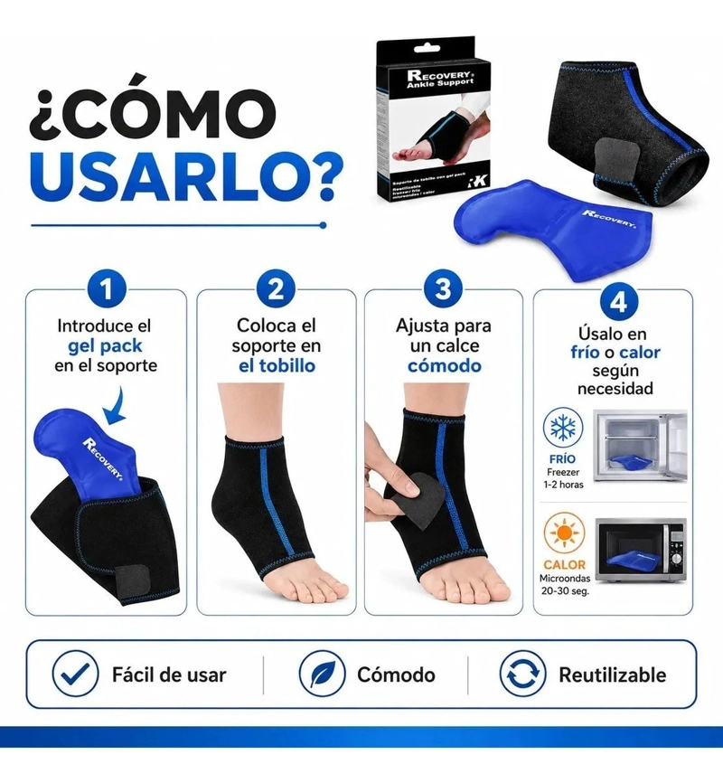 SOPORTE DE TOBILLO RECOVERY CON GEL PACK FRIO/CALOR - 6