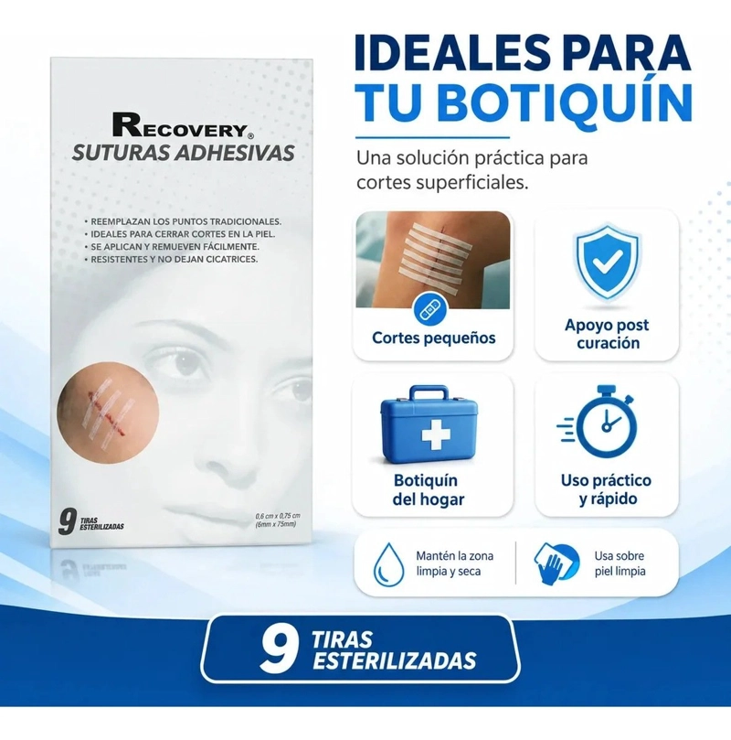 SUTURAS ADHESIVAS RECOVERY 6 X 75 MM, 9 TIRAS - 2