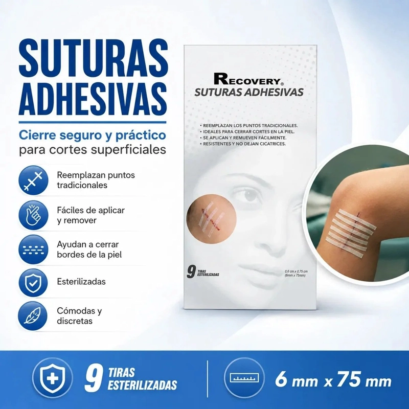 SUTURAS ADHESIVAS RECOVERY 6 X 75 MM, 9 TIRAS - 3
