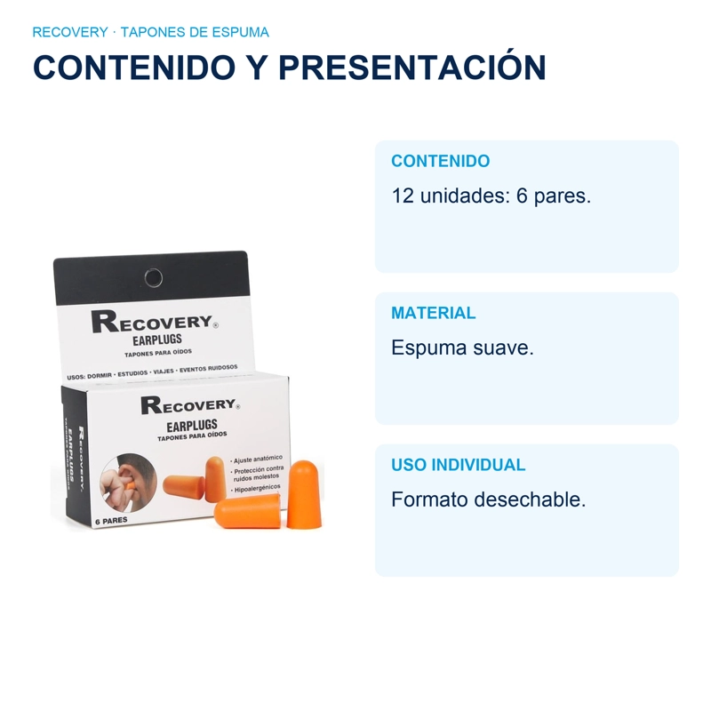TAPONES DE OÍDO SUAVES : SILENCIO Y CONFORT 12 UNIDADES RECOVERY - 2