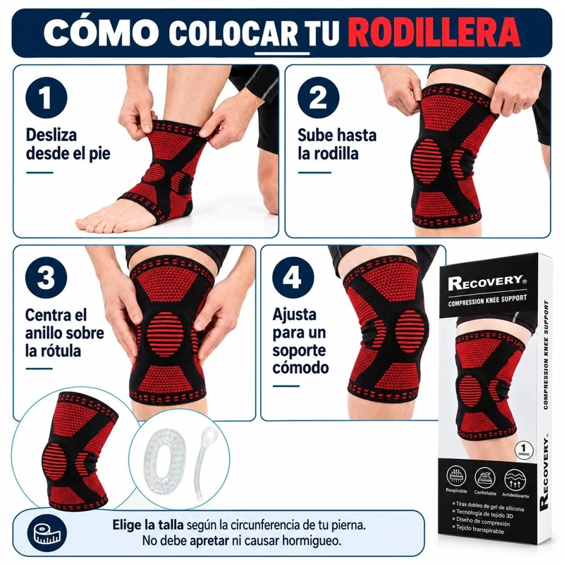 RODILLERA RECOVERY DEPORTIVA ORTOPÉDICA SOPORTE LATERAL ARTRITIS GYM ROJO XL - 5