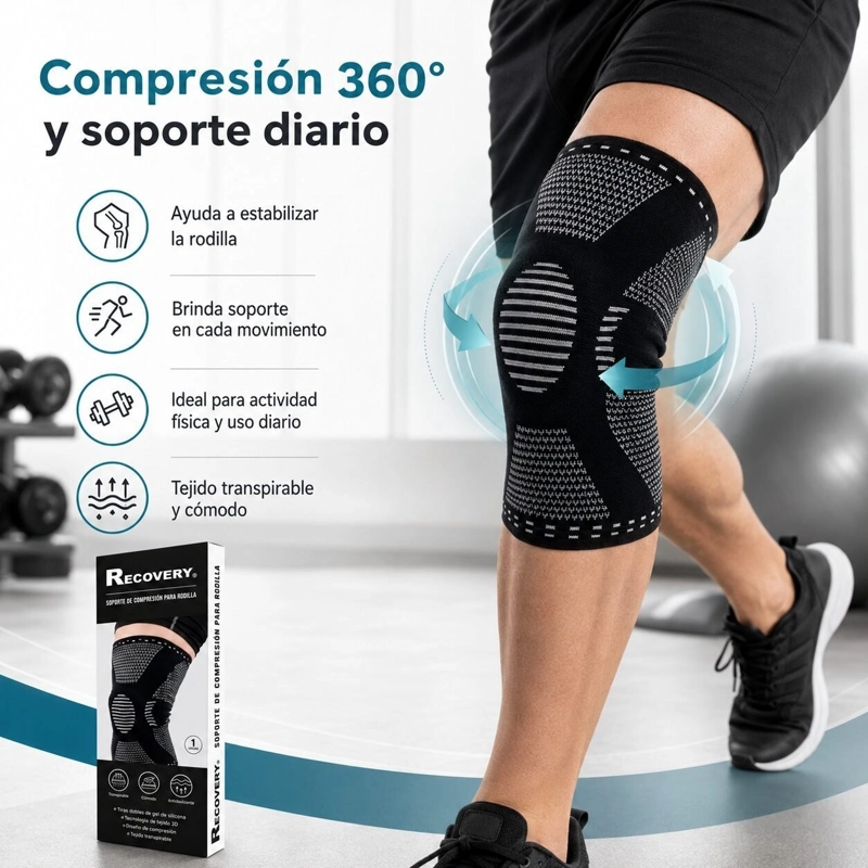 RODILLERA RECOVERY DEPORTIVA ORTOPÉDICA SOPORTE LATERAL ARTRITIS GYM GRIS XL - 6
