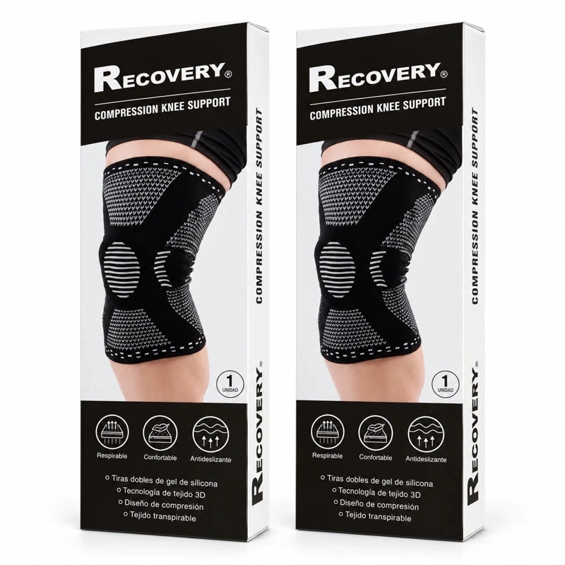 RODILLERA RECOVERY COMPRESIÓN CON SOPORTES LATERALES GEL RÓTULA DEPORTES DOLORES LESIONES MUSCULARES - 1