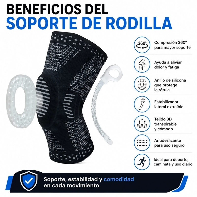 RODILLERA RECOVERY COMPRESIÓN CON SOPORTES LATERALES GEL RÓTULA DEPORTES DOLORES LESIONES MUSCULARES - 3