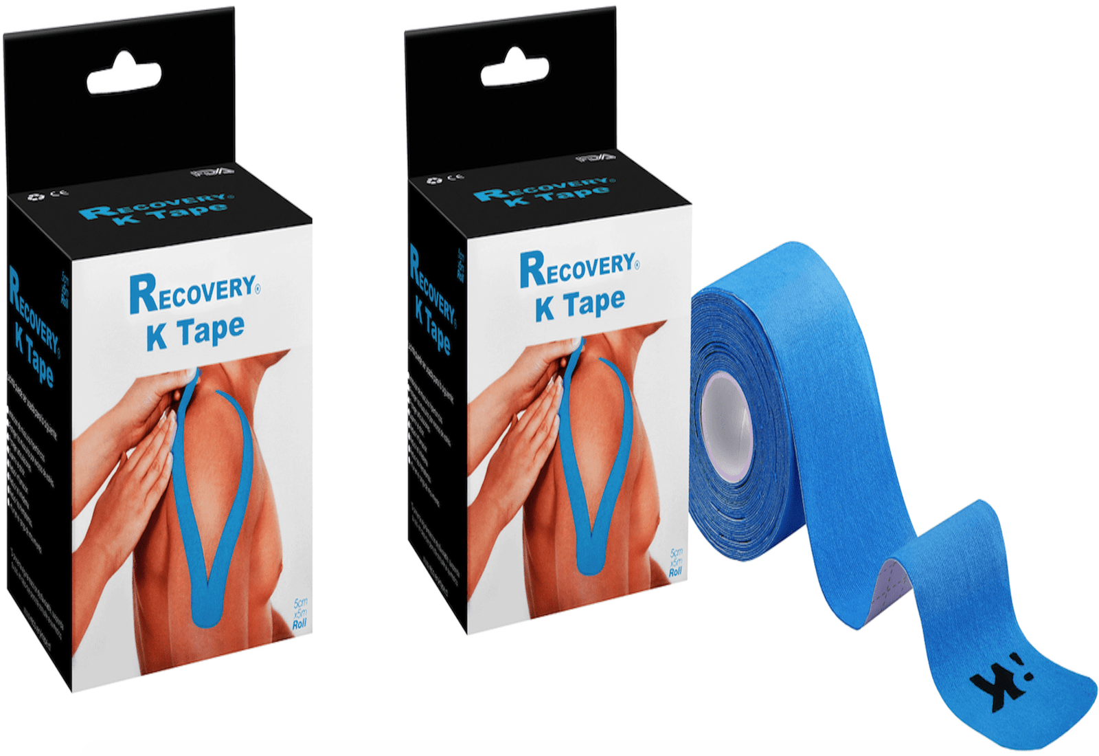 PACK 2 CINTAS TAPE KINESIOLOGICA AZUL PRECORTADA 5CM X 5MT RECOVERY - 1