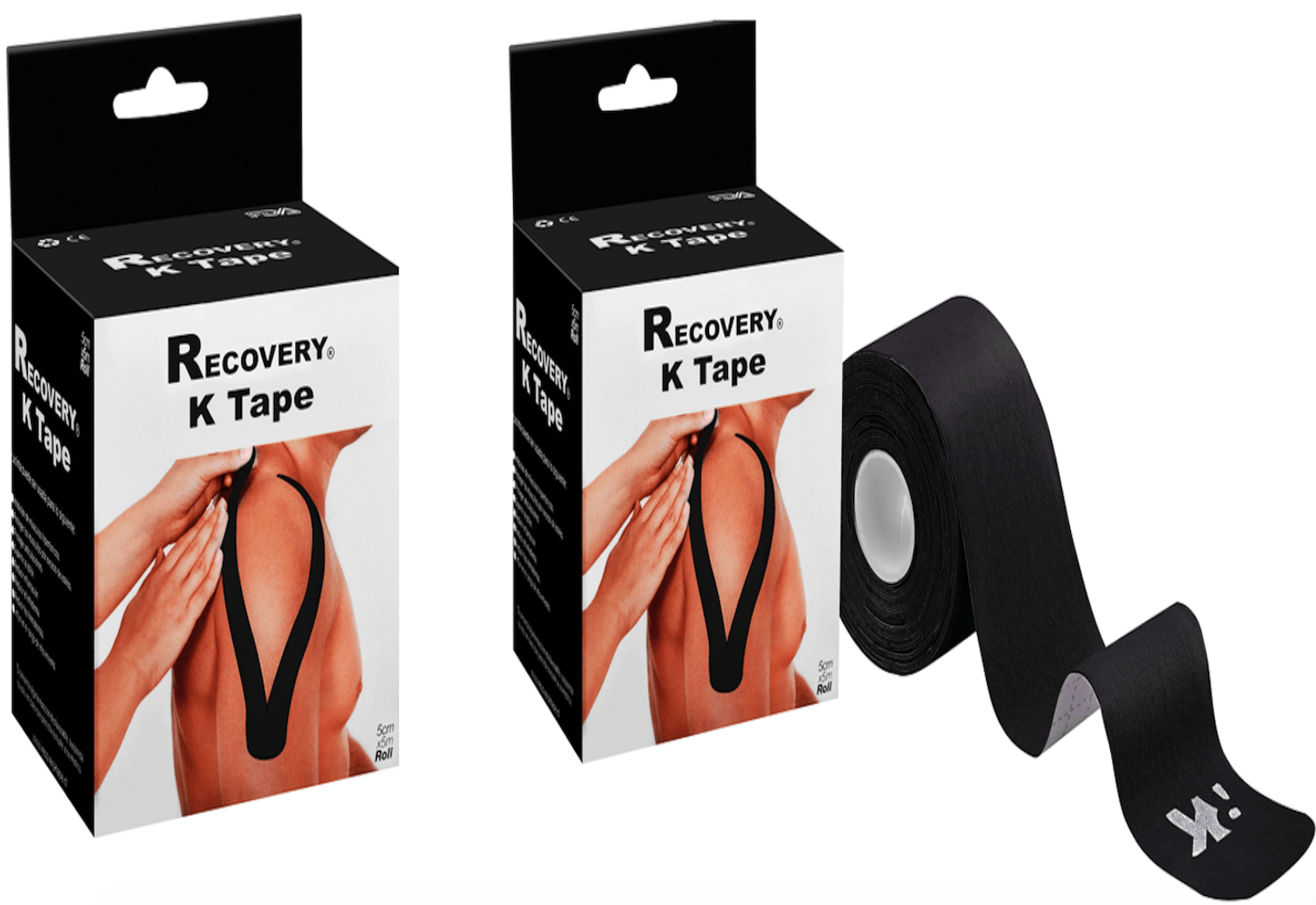 PACK 2 CINTAS TAPE KINESIOLOGICA NEGROPRECORTADA 5CM X 5MT RECOVERY - 1