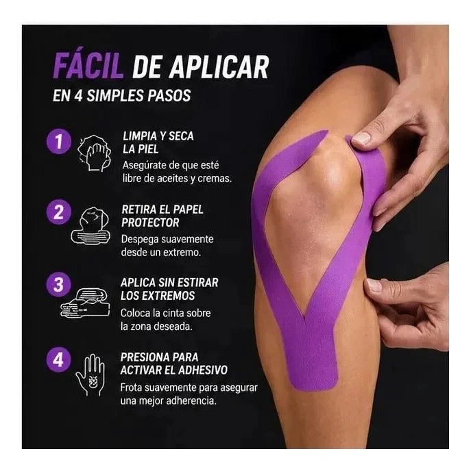 TAPE KINESIOLÓGICO CINTA PRECORTADO 5 CM X 5MT ELÁSTICA Y AUTO ADHERIBLE RECOVERY - 4