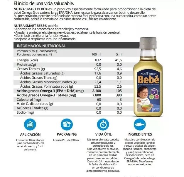 ACEITE OMEGA 3 PARA BEBES Y NIÑOS EPA+ DHA NUTRASMART 240 ML - 2