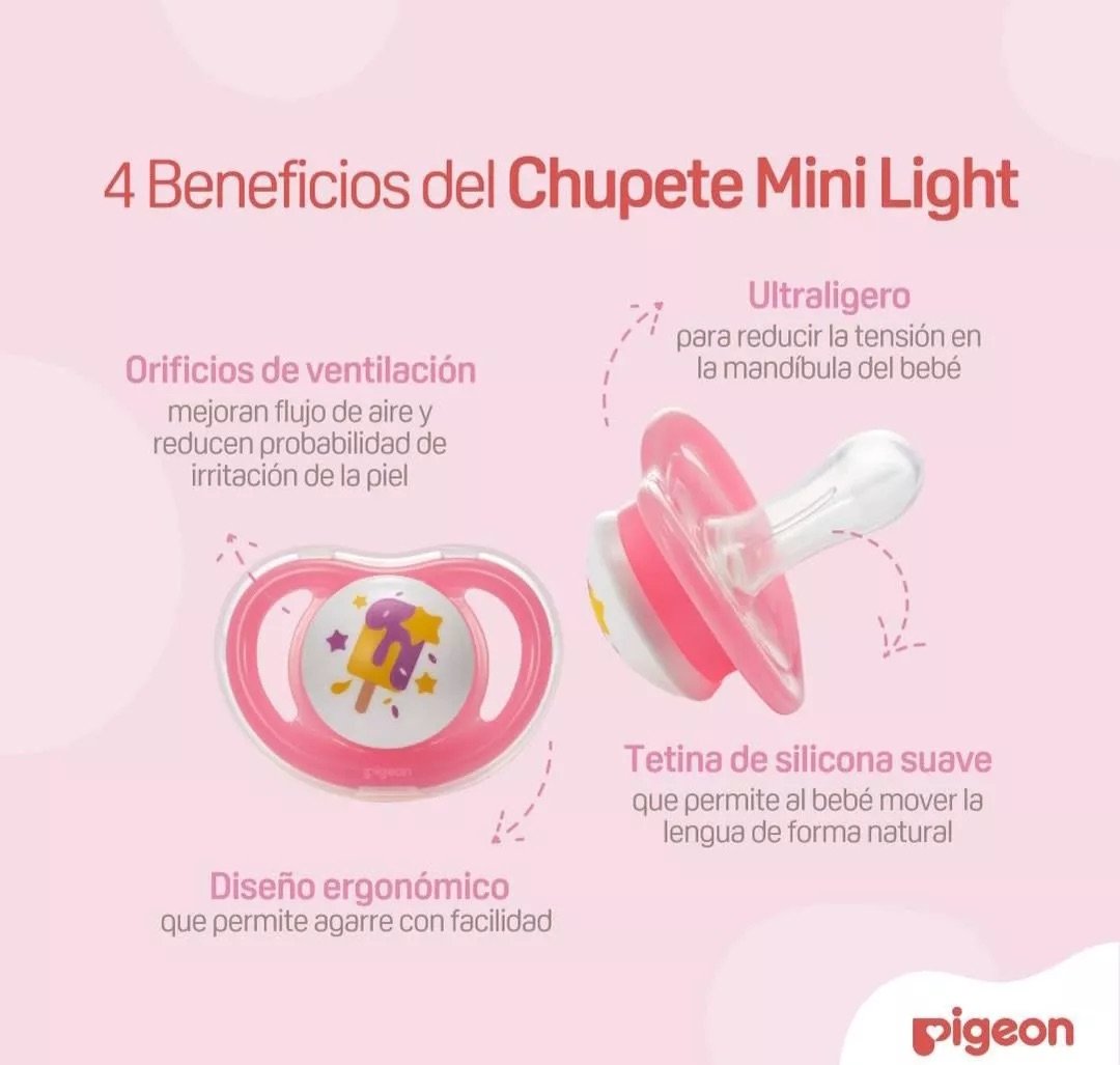 CHUPETE PIGEON ODONTOLÓGICO TAMAÑO M 6+MESES ROSADO - 4