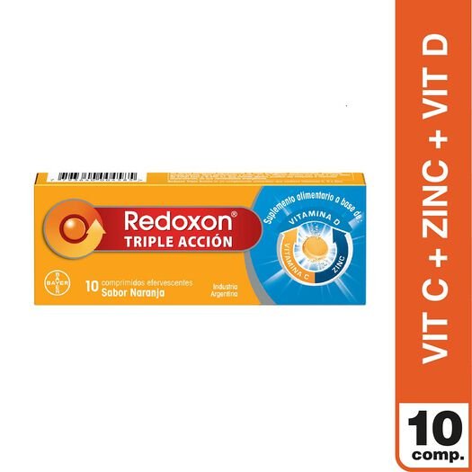 SUPLEMENTO ALIMENTICIO BAYER TABLETAS VITAMINA C + D + ZINC REDOXON TRIPLE ACCIÓN 10 COMP NARANJA - 1