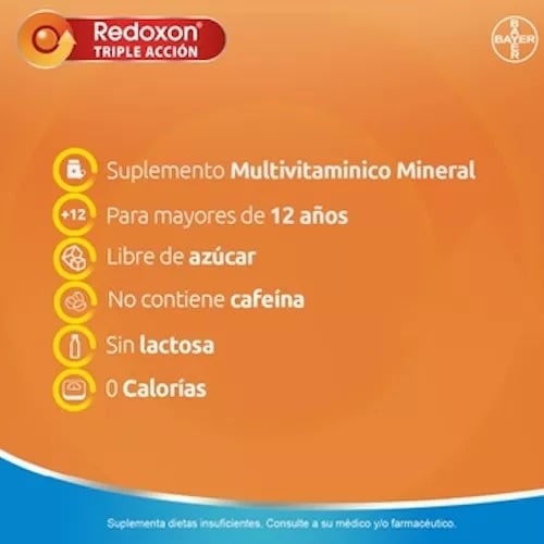 SUPLEMENTO ALIMENTICIO BAYER TABLETAS VITAMINA C + D + ZINC REDOXON TRIPLE ACCIÓN 10 COMP NARANJA - 3