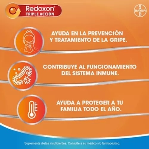 SUPLEMENTO ALIMENTICIO BAYER TABLETAS VITAMINA C + D + ZINC REDOXON TRIPLE ACCIÓN 10 COMP NARANJA - 5