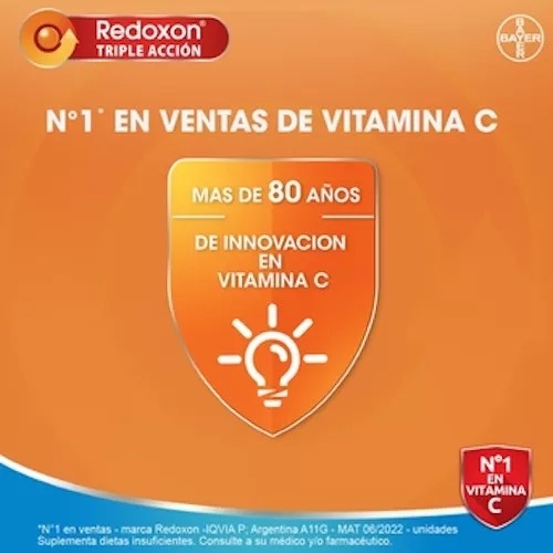 SUPLEMENTO ALIMENTICIO BAYER TABLETAS VITAMINA C + D + ZINC REDOXON TRIPLE ACCIÓN 10 COMP NARANJA - 6