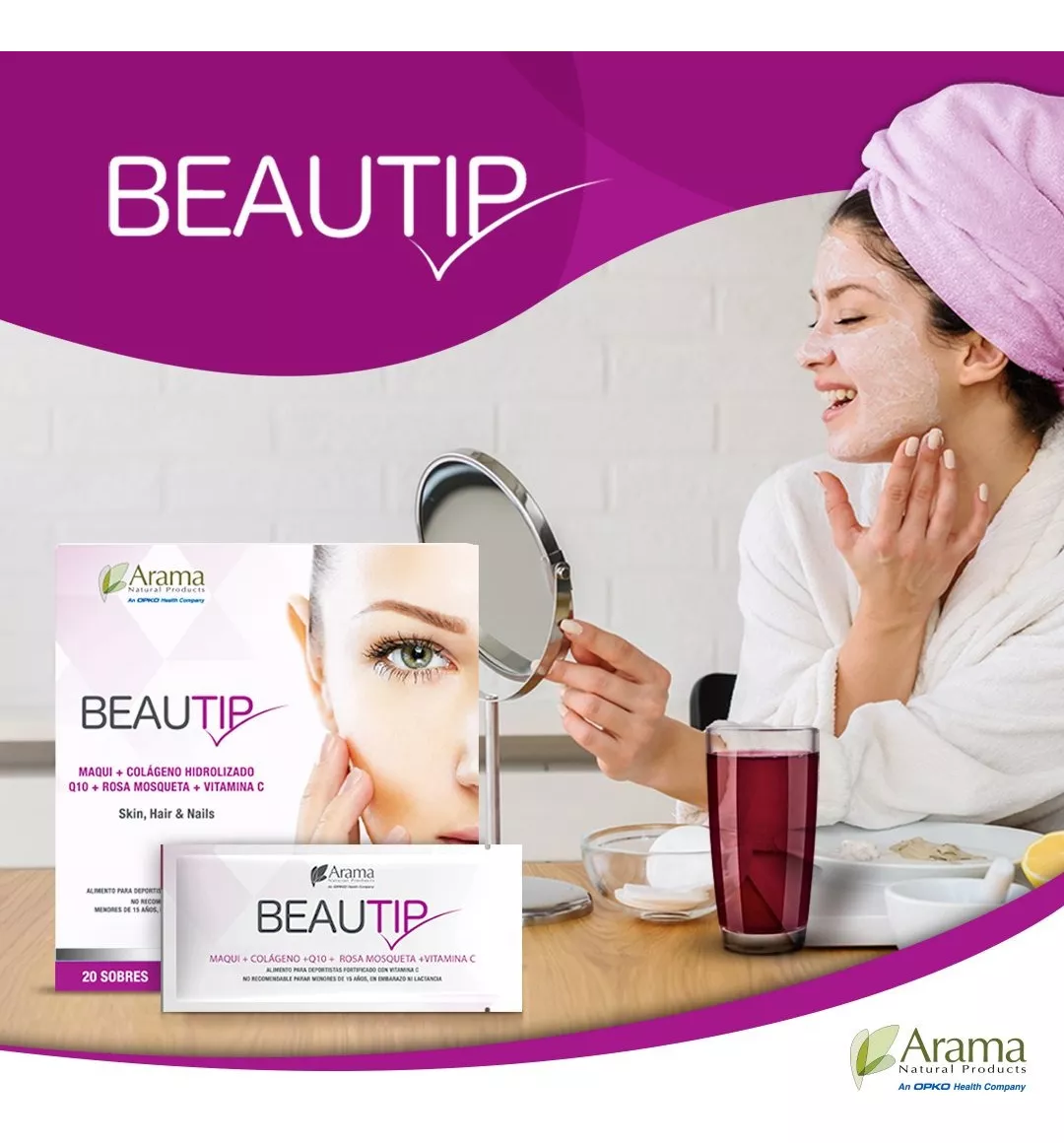 SUPLEMENTO ALIMENTICIO ARAMA COLAGENO BEAUTIP 20 SOBRES MAQUI ROSA MOSQUETA Q10 - 3