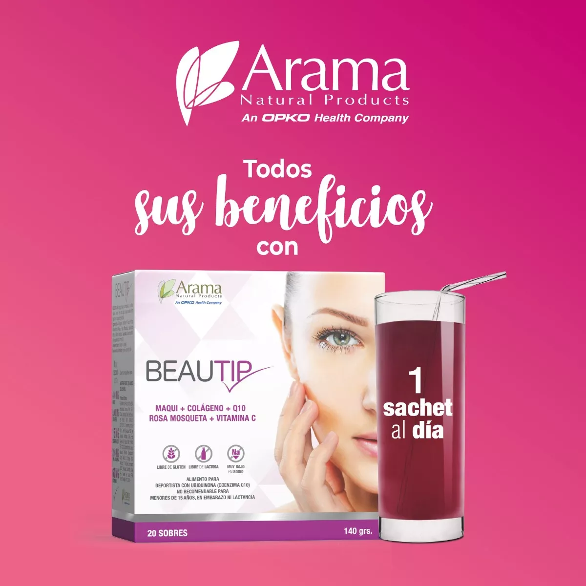 SUPLEMENTO ALIMENTICIO ARAMA COLAGENO BEAUTIP 20 SOBRES MAQUI ROSA MOSQUETA Q10 - 5