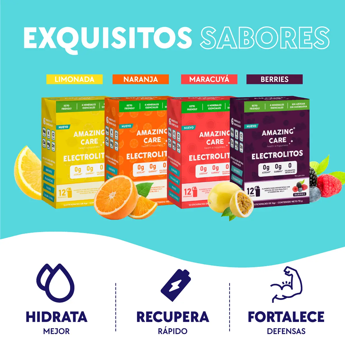 ELECTROLITOS BEBIDA HIDRATANTE AMAZING CARE BERRIES 12 UNI - 2