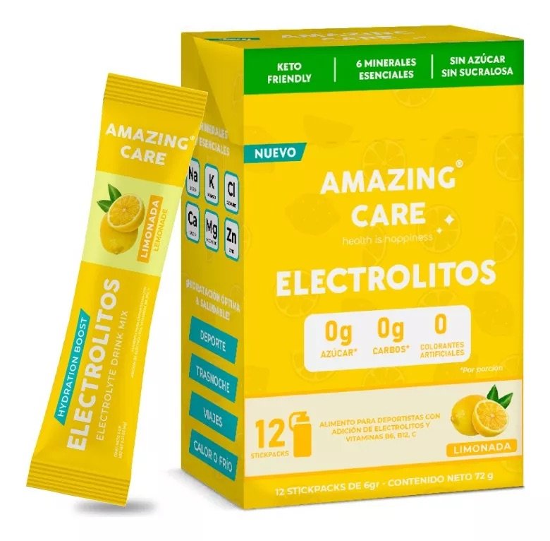 SUPLEMENTO ALIMENTICIO POLVO ELECTROLITOS BEBIDA HIDRATANTE AMAZING CARE LIMONADA 12 UNID - 1