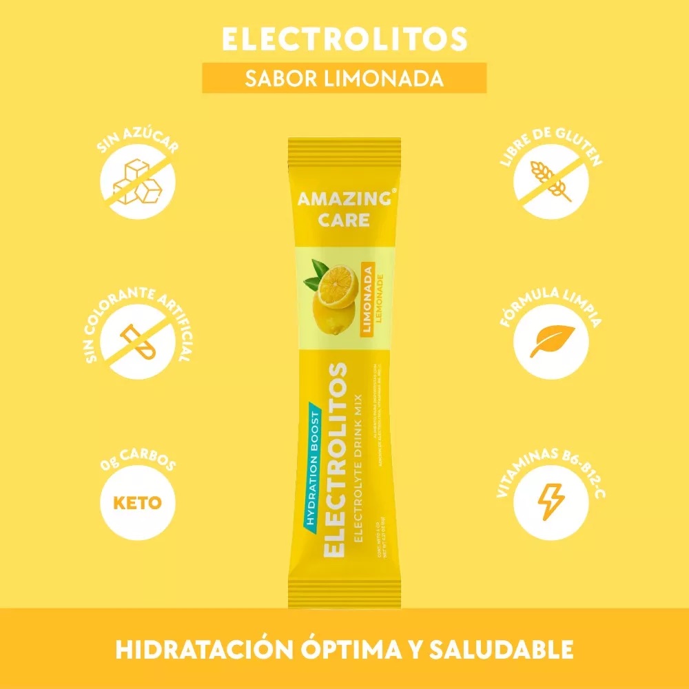 SUPLEMENTO ALIMENTICIO POLVO ELECTROLITOS BEBIDA HIDRATANTE AMAZING CARE LIMONADA 12 UNID - 3