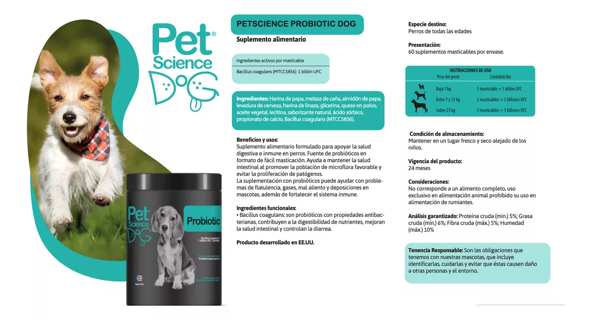 SUPLEMENTO PERRO 60 COMPRIMIDOS PETSCIENCE PROBIOTICO TU MASTICABLES - 3