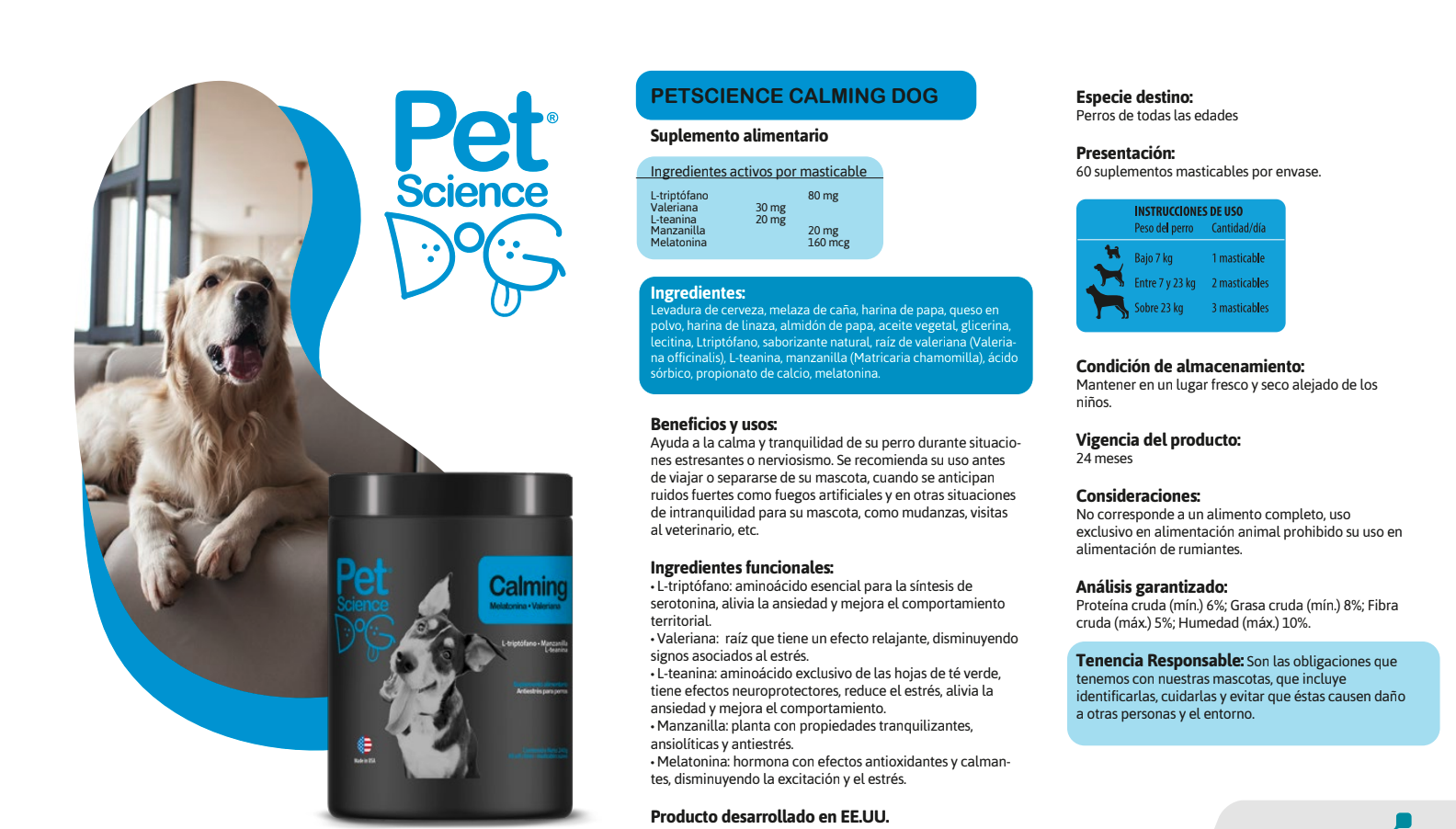 TRANQUILIZANTE PERRO 60 TABLETAS PETSCIENCE ANTIESTRÉS MASTICABLES SUAVES - 4